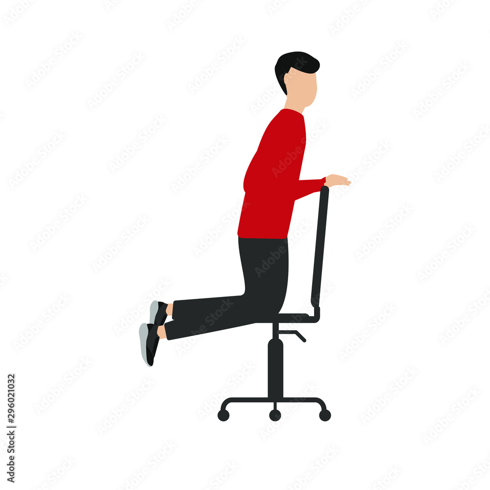 The man on the office chair. Racing on office chairs. Flat cartoon character isolated on white background. The man on the office chair. Racing on office chairs. Flat cartoon character isolated on white background.