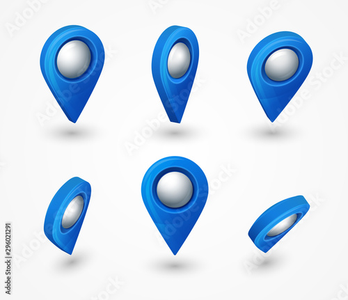 Map pointer 3d pin. Location symbols vector set isolated on white background.