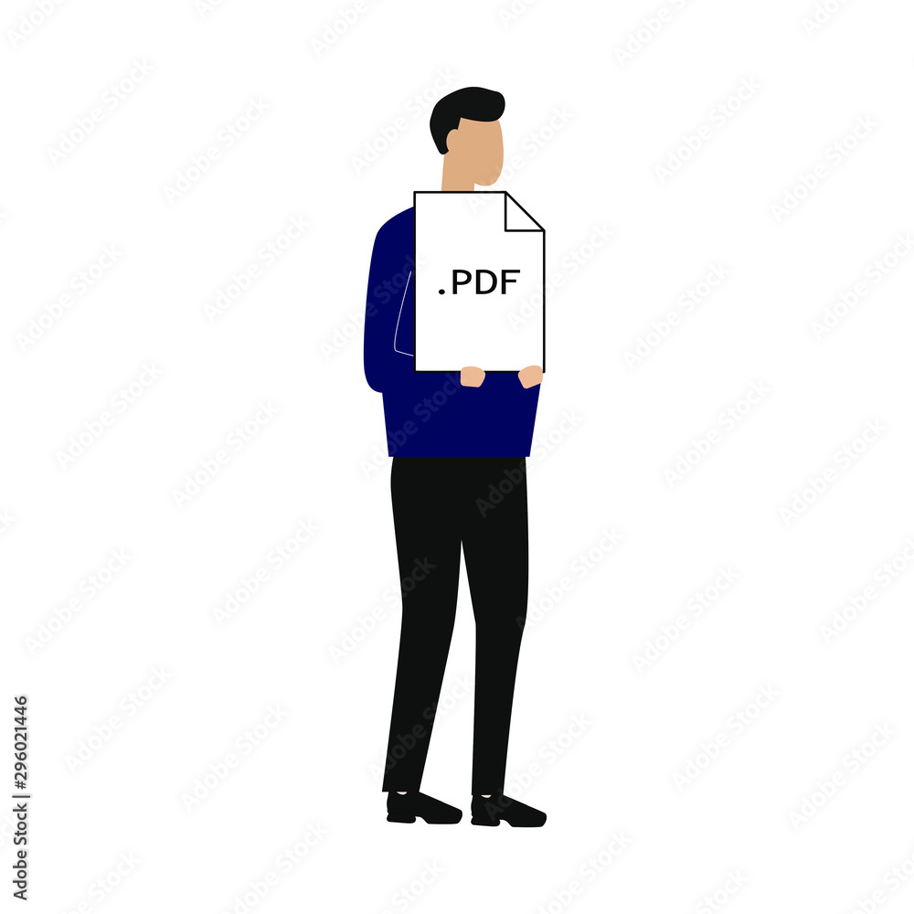 PDF document icon. Flat cartoon character isolated on white background PDF document icon. Flat cartoon character isolated on white background