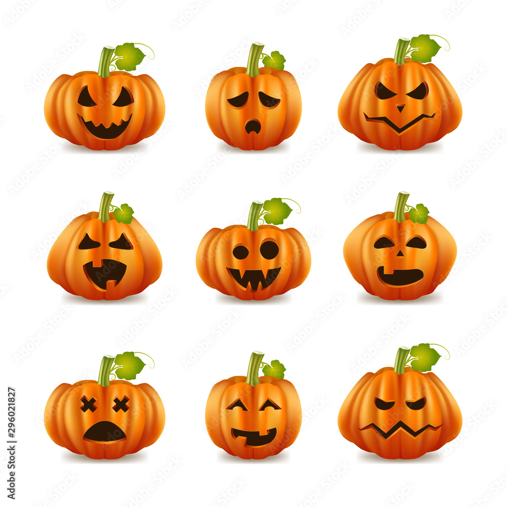 Realistic 3d Detailed Characters Halloween Pumpkin Set. Vector Realistic 3d Detailed Characters Halloween Pumpkin Set. Vector