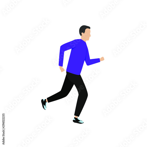 The man is running. Flat cartoon character 