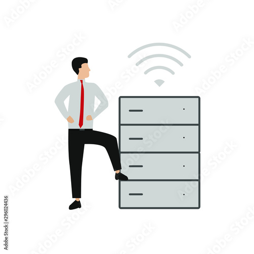Server Internet hosting icon . Flat cartoon character isolated