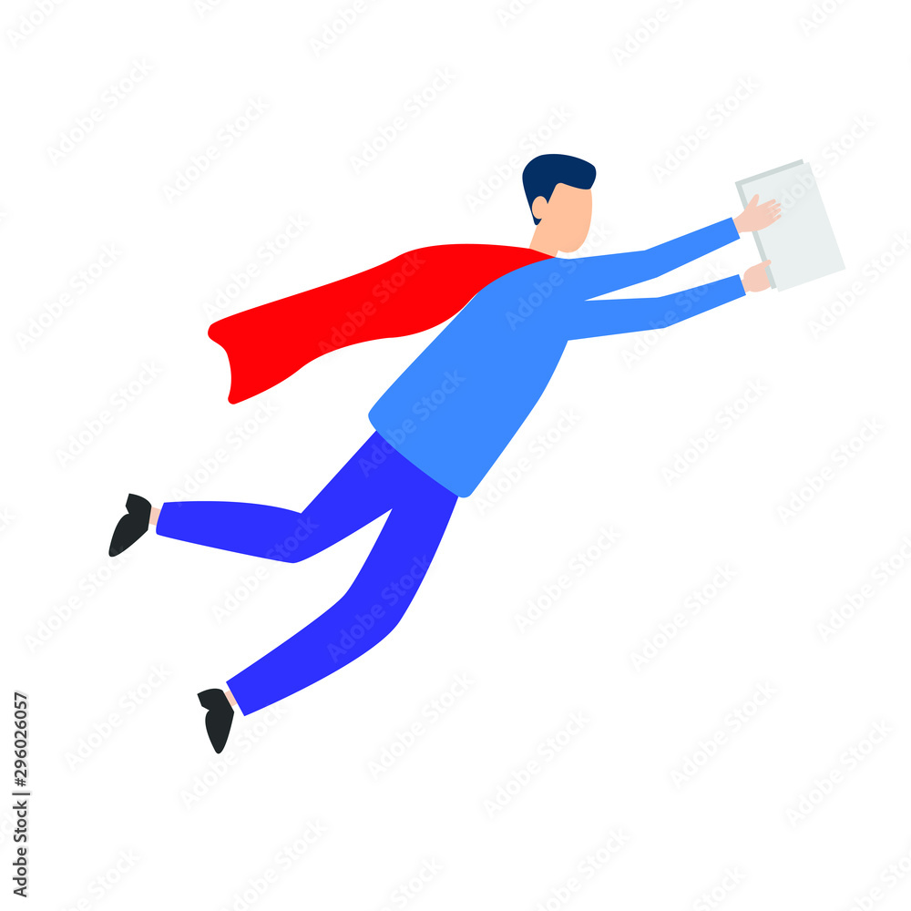 Fototapeta premium A man flies in a cloak with documents 
