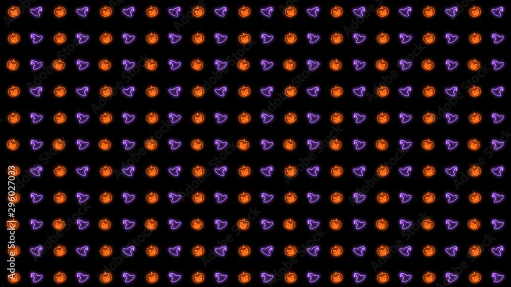 Halloween Pumpkin and Witch Hat in Neon Purple and Orange Tiled Looping Motion Graphics Halloween Pumpkin and Witch Hat in Neon Purple and Orange Tiled Looping Motion Graphics