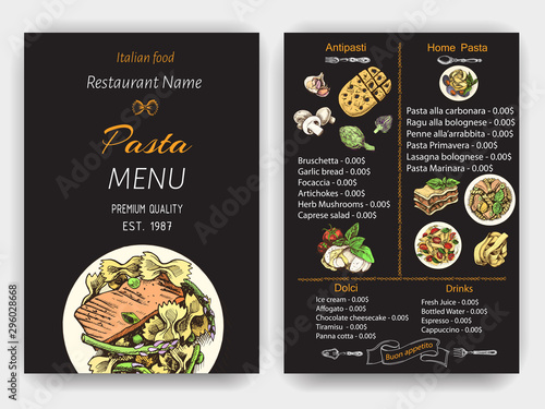 Vector illustration sketch - pasta. Card menu italian restaurant. Banner italan food. photo