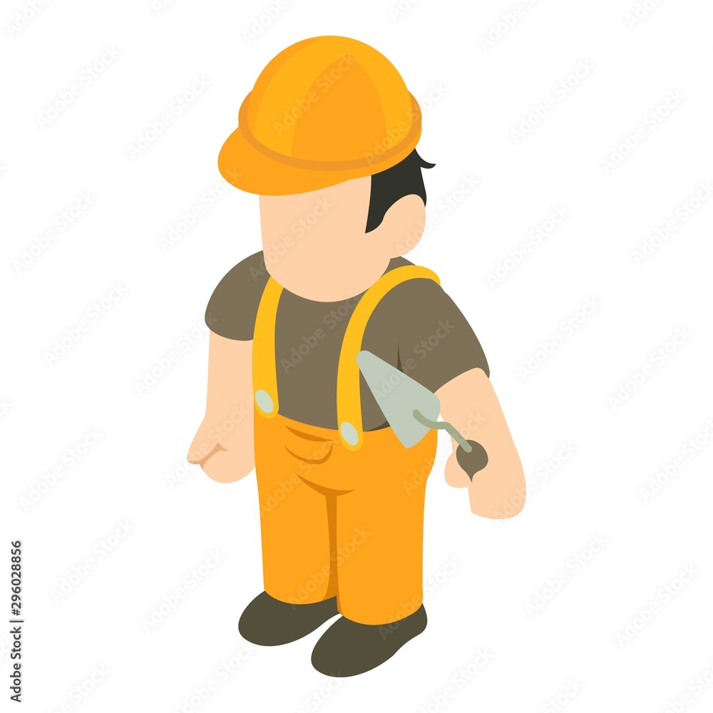 Bricklayer icon. Isometric illustration of bricklayer vector icon for web Bricklayer icon. Isometric illustration of bricklayer vector icon for web