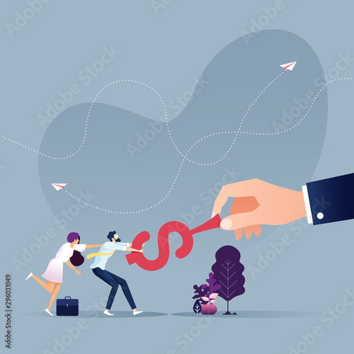 Tug of war-Business team pulled the dollar sign from big hand