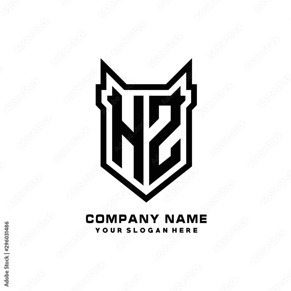 Fototapeta premium Initial letter HZ Shield vector Logo Template Illustration Design, black color