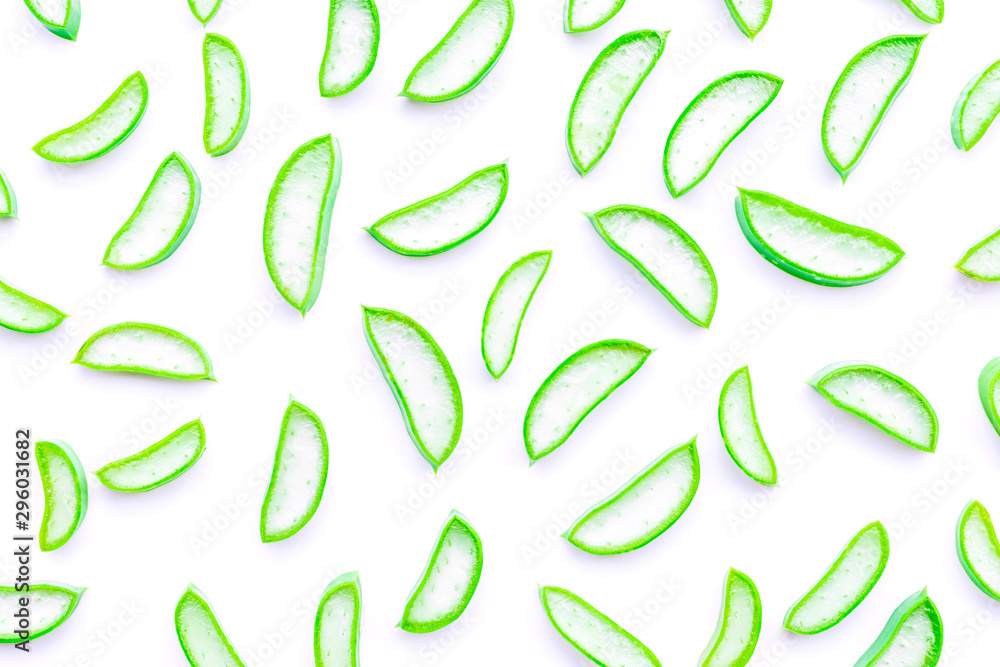 Aloe vera sliced on white texture for background. Aloe vera sliced on white texture for background.