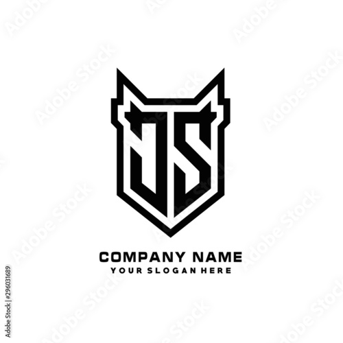 Initial letter JS Shield vector Logo Template Illustration Design, black color