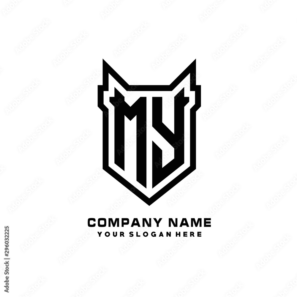 Initial letter MY Shield vector Logo Template Illustration Design, black color