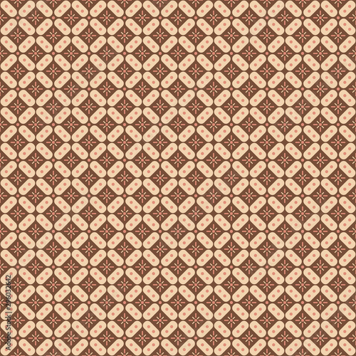 Indonesian batik seamless pattern with various motif javanese traditional culture, batik kawung in brown colorway, can applied to whole cloth