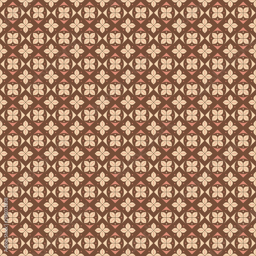 Indonesian batik seamless pattern with various motif javanese traditional culture, batik kawung in brown colorway, can applied to whole cloth