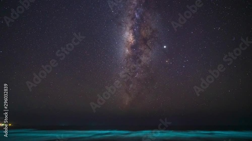 Dark night milky way time lapse with tons of stars over the ocean in Aposentillo, Nicaragua. photo