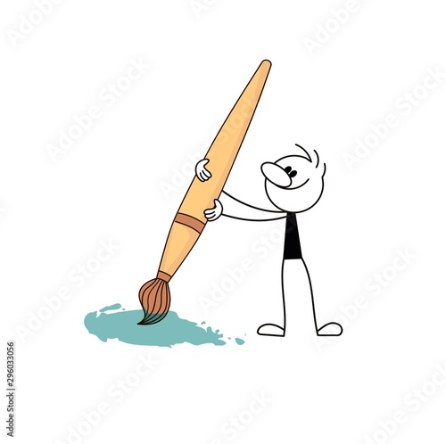 Doodle cute miniature scenes of stick man with pencil. Hand drawn cartoon vector illustration for business and school design.