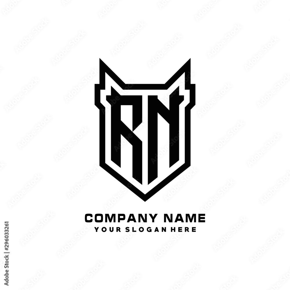 Fototapeta premium Initial letter RN Shield vector Logo Template Illustration Design, black color
