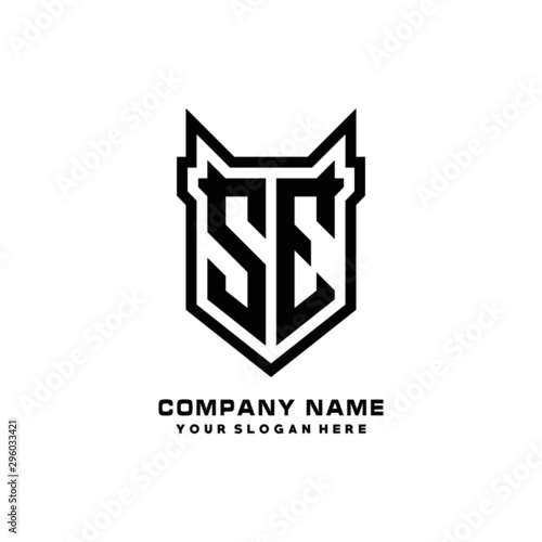 Initial letter SE Shield vector Logo Template Illustration Design, black color