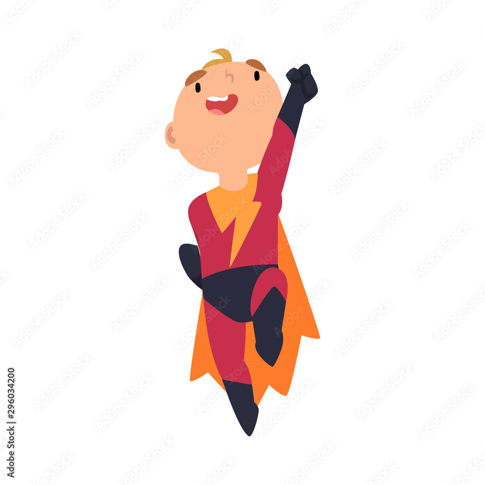 Boy dressed as superhero jumps to take off cartoon vector illustration Boy dressed as superhero jumps to take off cartoon vector illustration