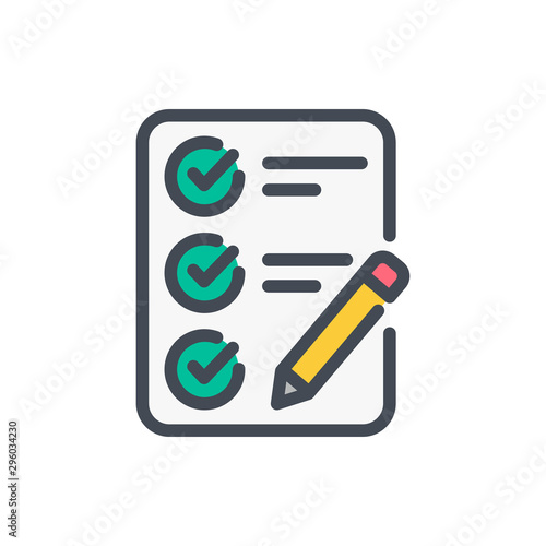Checklist color line icon. Report with pencil vector outline colorful sign.