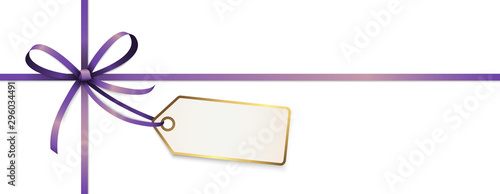purple colored ribbon bow with hang tag