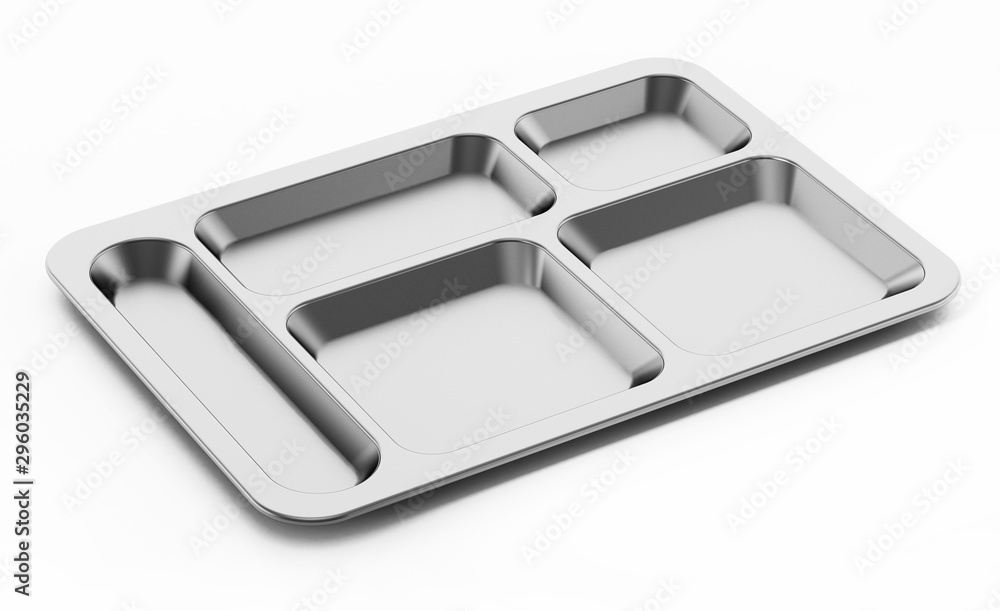 Metal table d'hote tray isolated on white background. 3D illustration Metal table d'hote tray isolated on white background. 3D illustration