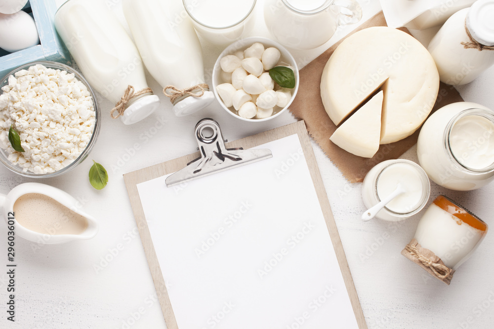 Clipboard mock-up and dairy products - obrazy, fototapety, plakaty 