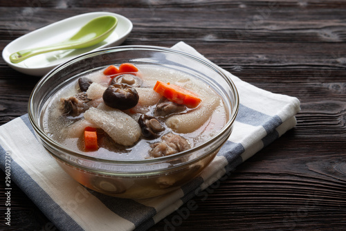 Chinese Herbal Braised Pork soup with and bamboo, Bamboo Mushroom Soup photo