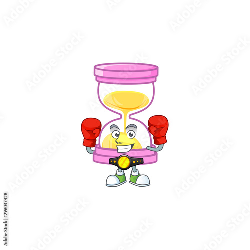 Boxing cartoon sandglass with character mascot shape.