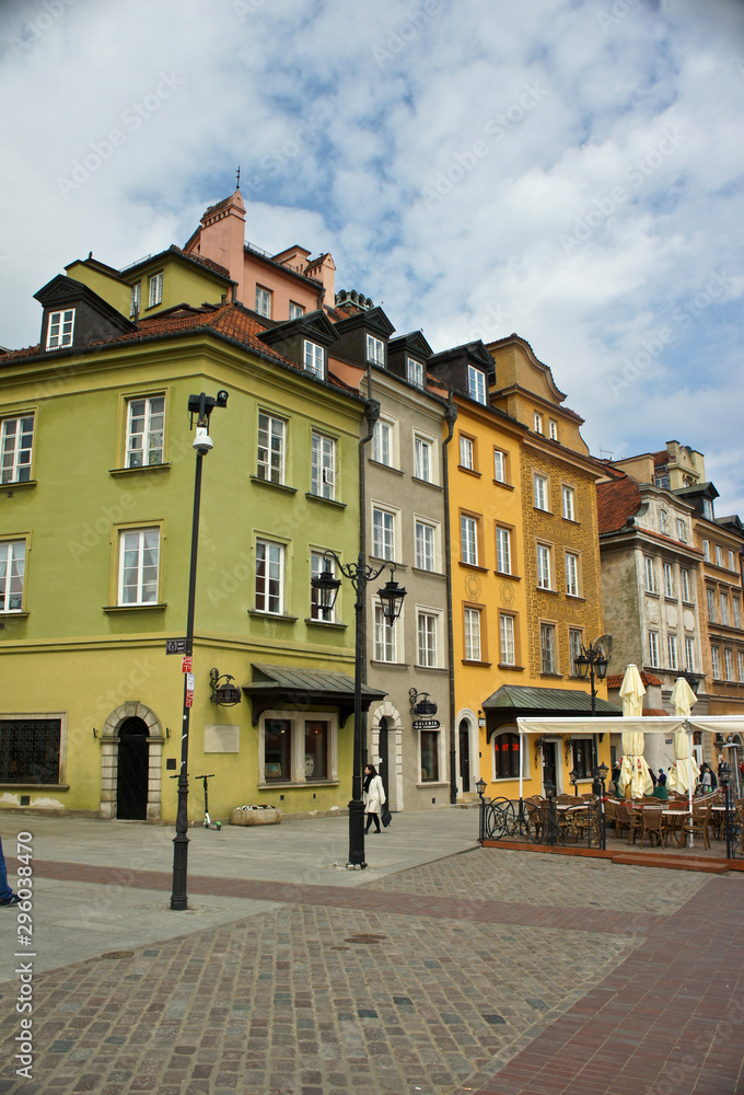Old Town, beautiful colorful buildings In Warsaw.