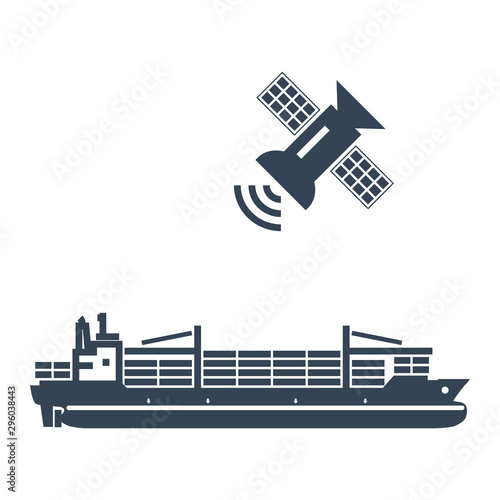 black icon cargo container ship, satellite