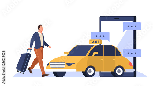 Online taxi service concept. Man book car in mobile phone