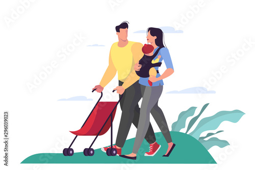 Illustration of family walking around the park.