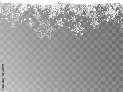 Vector heavy snowfall, snowflakes in different shapes and forms. Snow flakes, snow background. Falling Christmas 