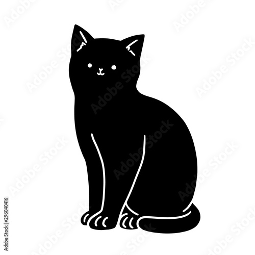 Cute Black Cat sitting, hand-drawn style vector illustration.