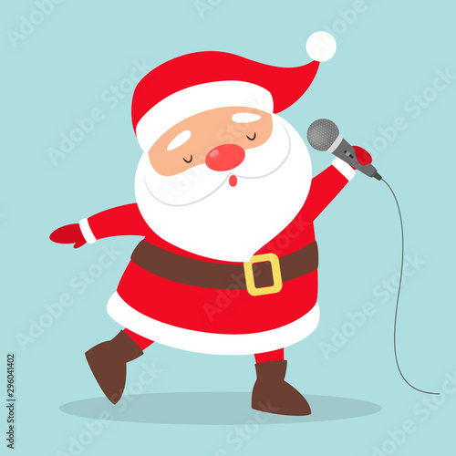 Santa with a microphone sing christmas song.