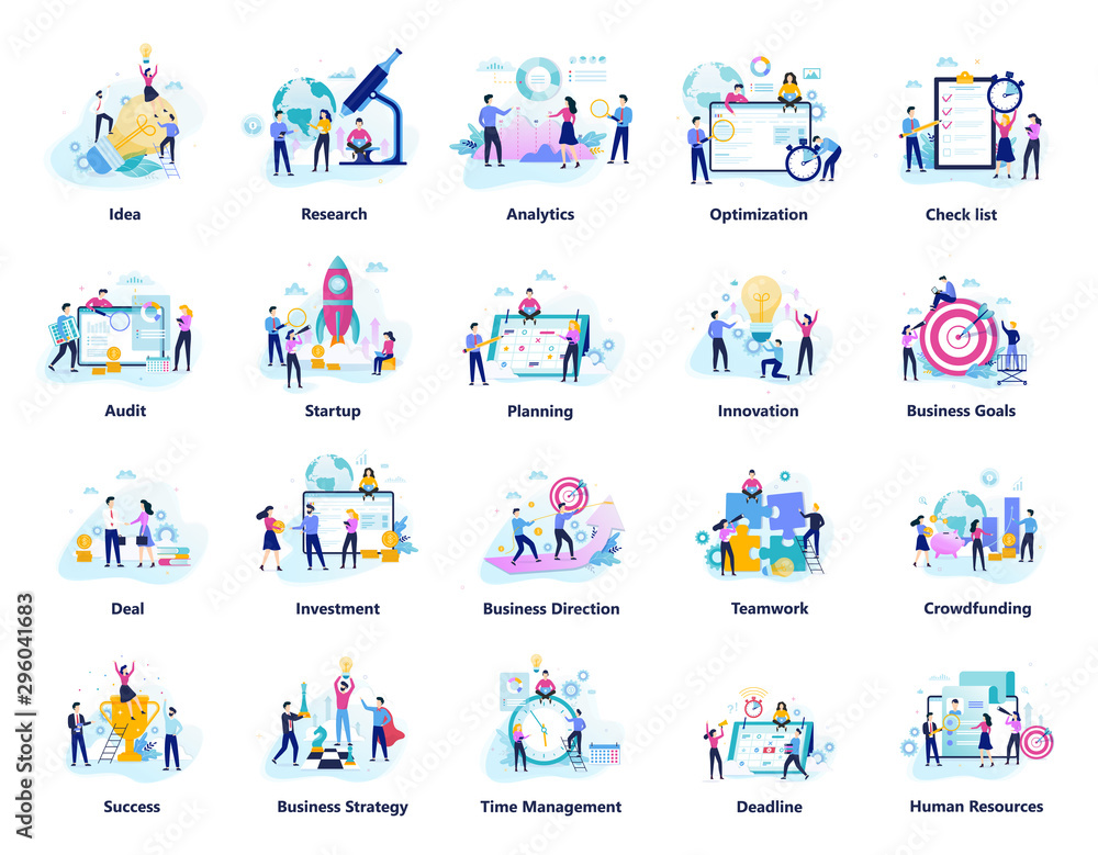 Fototapeta premium Business people work in team big set. Collection of creative