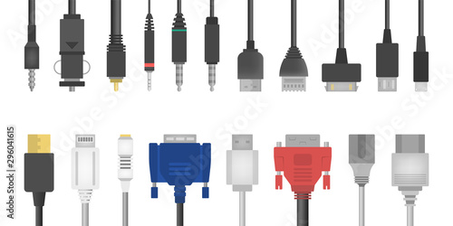 Cable wire set. Collection of audio and video connector.