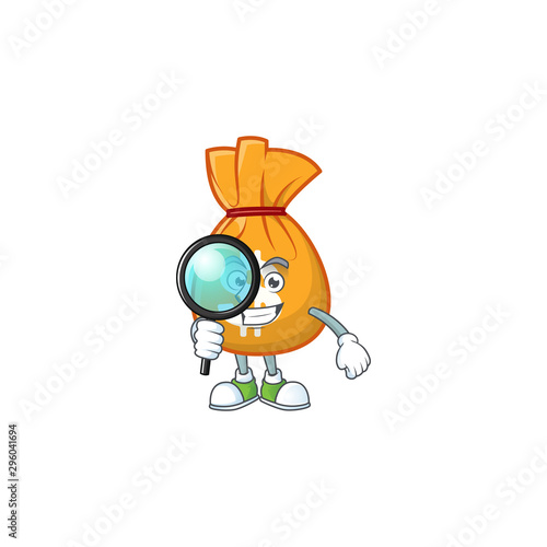 Detective cartoon bag of money with mascot
