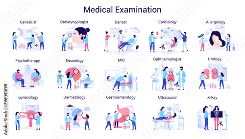Doctor and medicine big set. Collection of medical examination photo