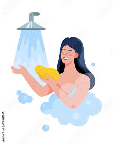 Woman taking morning shower in a bathroom