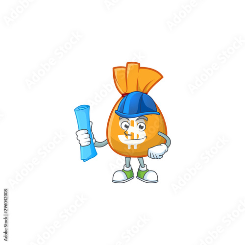 Architect cartoon bag of money with mascot