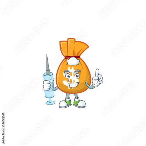 Nurse cartoon bag of money with mascot