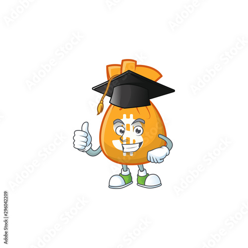 Graduation cartoon bag of money with mascot