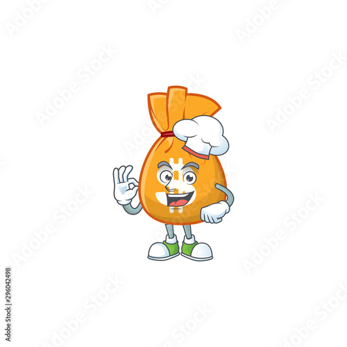 Chef cartoon bag of money with mascot