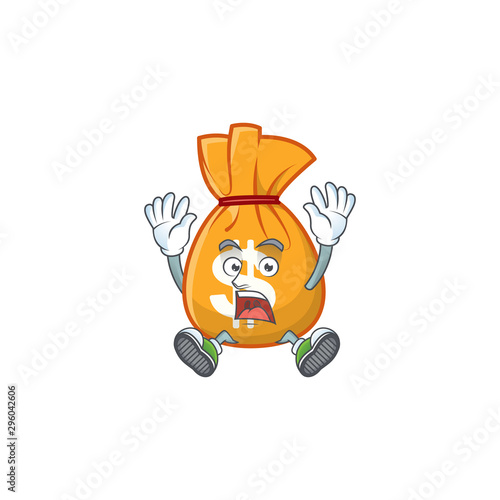 Successful cartoon bag of money with mascot