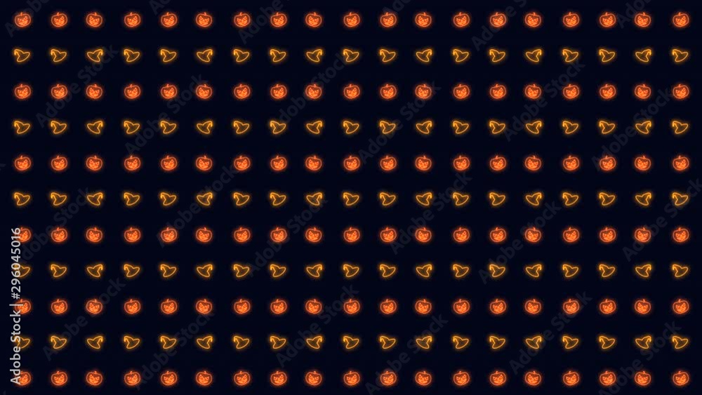 Halloween Pumpkin and Witch Hat in Neon Orange Tiled Looping Motion Graphics Halloween Pumpkin and Witch Hat in Neon Orange Tiled Looping Motion Graphics