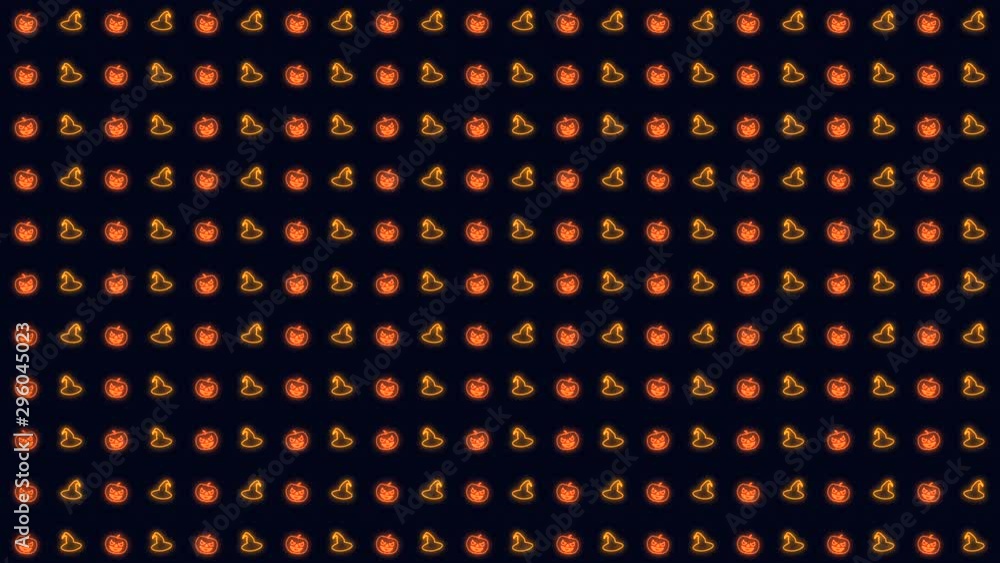 Halloween Pumpkin and Witch Hat in Neon Orange Tiled Looping Motion Graphics Halloween Pumpkin and Witch Hat in Neon Orange Tiled Looping Motion Graphics