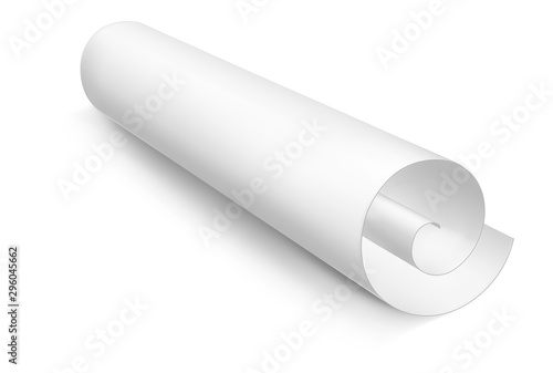 Vector white realictic paper roll. Medieval rolled parchment