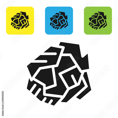 Black Crumpled paper ball icon isolated on white background. Set icons colorful square buttons. Vector Illustration