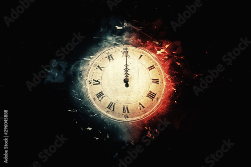 old clock on black background at midnight or midday © UMB-O